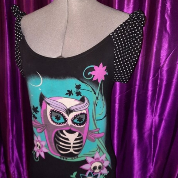 Very Rare Too Fast Brand Owl Top With Tie Shoulder - Picture 2 of 4